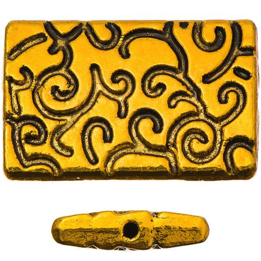 Rectangle 15x23mm, Antique Gold Metal Beads 5/pk
