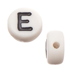 6mm Flat Round Letter "E" Beads 10/pk