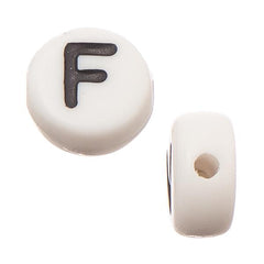 6mm Flat Round Letter "F" Beads 10/pk