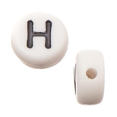 6mm Flat Round Letter "H" Beads 10/pk