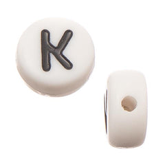 6mm Flat Round Letter "K" Beads 10/pk