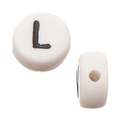 6mm Flat Round Letter "L" Beads 10/pk