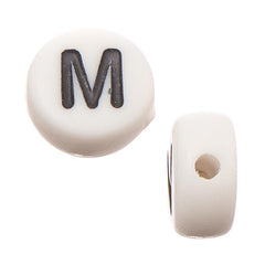 6mm Flat Round Letter "M" Beads 10/pk