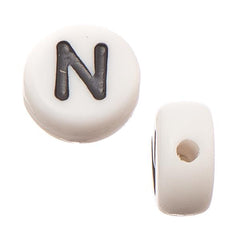 6mm Flat Round Letter "N" Beads 10/pk