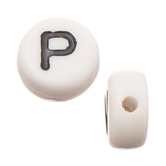 6mm Flat Round Letter "P" Beads 10/pk