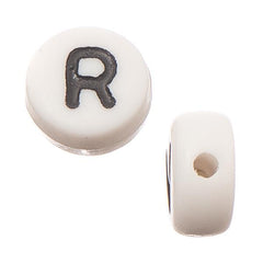6mm Flat Round Letter "R" Beads 10/pk