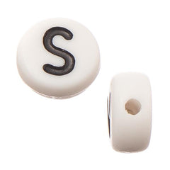 6mm Flat Round Letter "S" Beads 10/pk