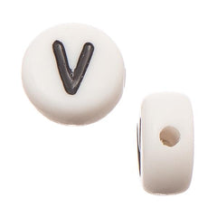 6mm Flat Round Letter "V" Beads 10/pk