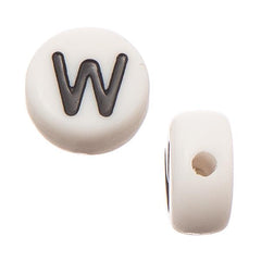6mm Flat Round Letter "W" Beads 12/pk