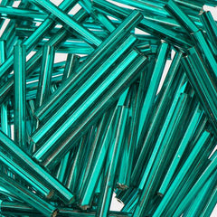 30mm Straight Czech Bugle Beads Silver Lined Teal 25g Bag