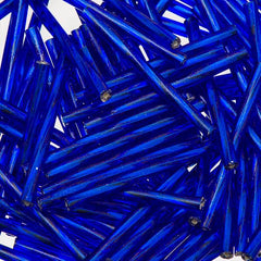 30mm Twisted Czech Bugle Beads Silver Lined Royal Blue 25g Bag