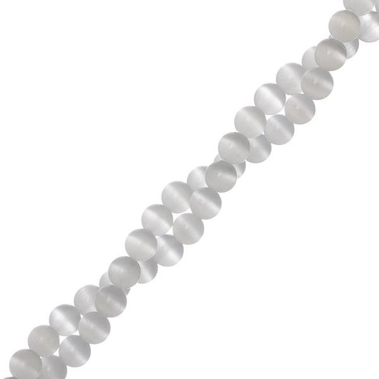 Cat Eye Beads 6mm White 14-15" Strand