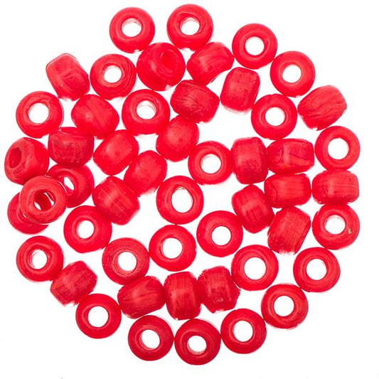 Glass Crow/Pony Beads 9x6mm Red 50/pk