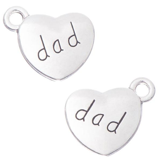 3/4" Dad Heart Metal Charm 5/pk