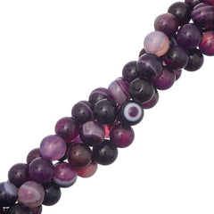 8mm Agate Striped Purple (Natural/Dyed) Beads 15-16" Strand