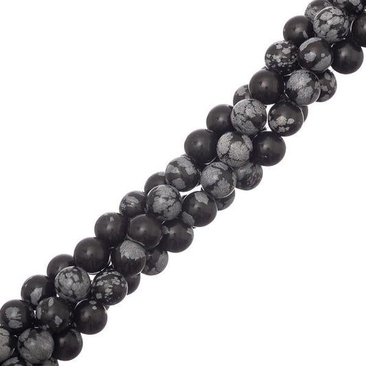 Perles de flocon de neige en obsidienne de 6 mm (naturelles) brin de 15 à 16 po