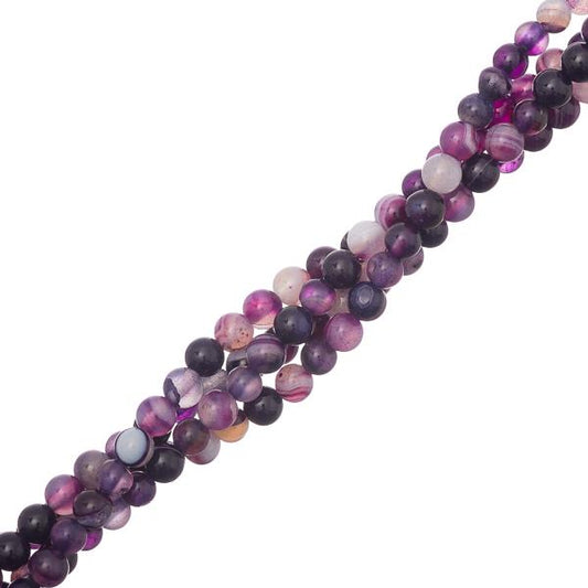 4mm Agate Rayé Violet (Naturel/Teint) Perles 15-16" Brin