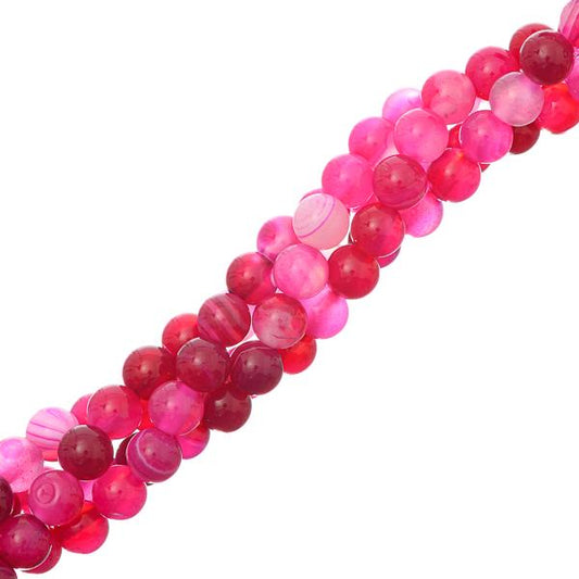 6mm Agate Rayé Fuchsia (Naturel/Teint) Perles 15-16" Brin