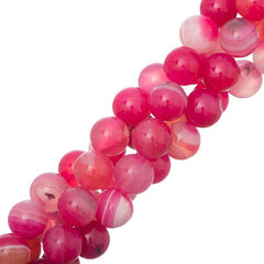 10mm Agate Striped Fuchsia (Natural/Dyed) Beads 15-16" Strand