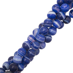8mm Agate Striped Blue (Natural/Dyed) Beads 15-16" Strand