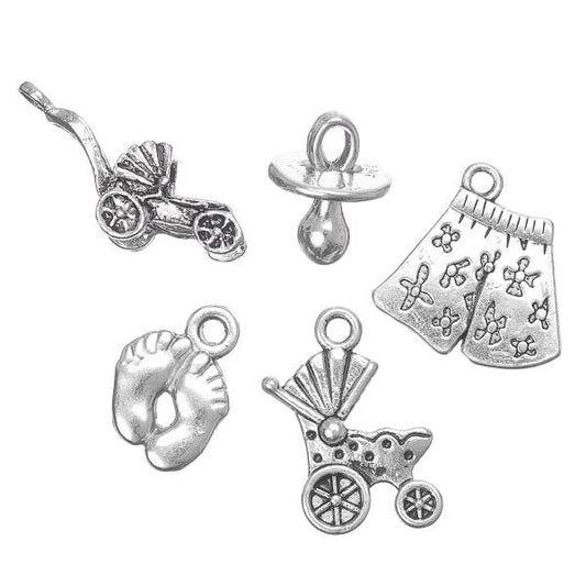 Assortiment de breloques en métal pour bébé 5/pqt