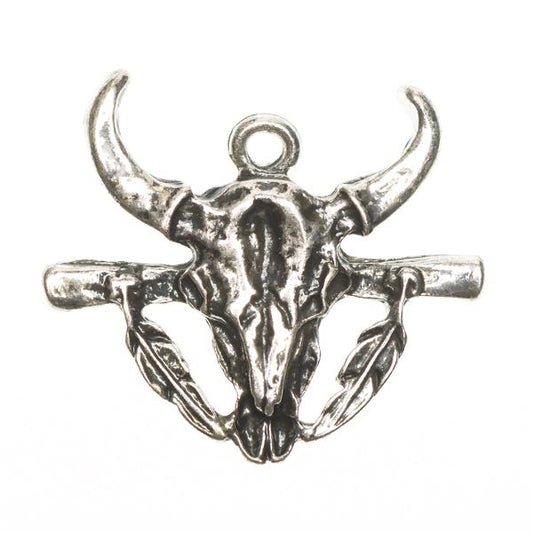 1 1/8" Bull Skull With Feathers Pendant 1/pk