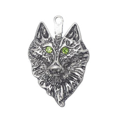 1 3/8" Wolf Head Pendant with Green Eyes 1/pk