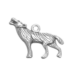 1" Antique Silver Standing Wolf Charm 5/pk