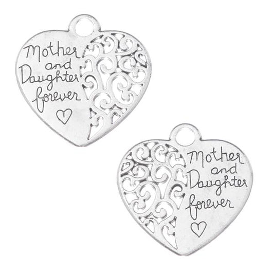Heart Pendant 1 1/8 inch Mother and Daughter Forever 2/pk