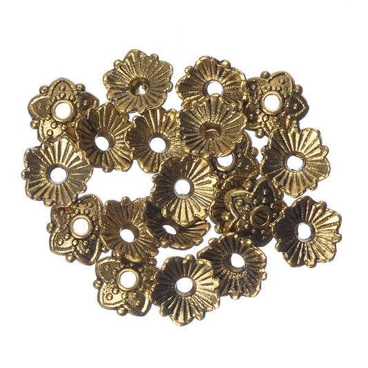 Bead Caps Fluted Flower 8mm Antique Gold 20/pk