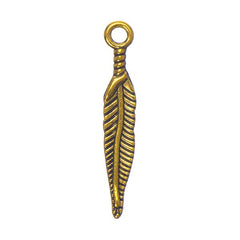 1 1/4" Antique Gold Feather Metal Charm 10/pk