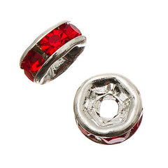 Spacer Rhinestone 6mm, Red Silver Beads 10/pk