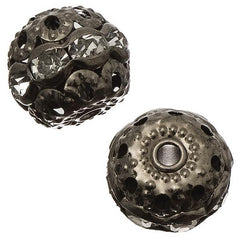 Round 10mm Rhinestone, Crystal Gunmetal Beads 10/pk