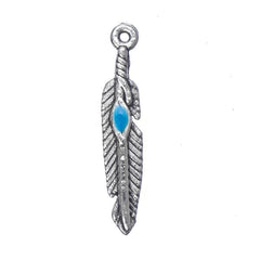 1 1/8" Feather Charm with Turquoise Enamel 10/pk
