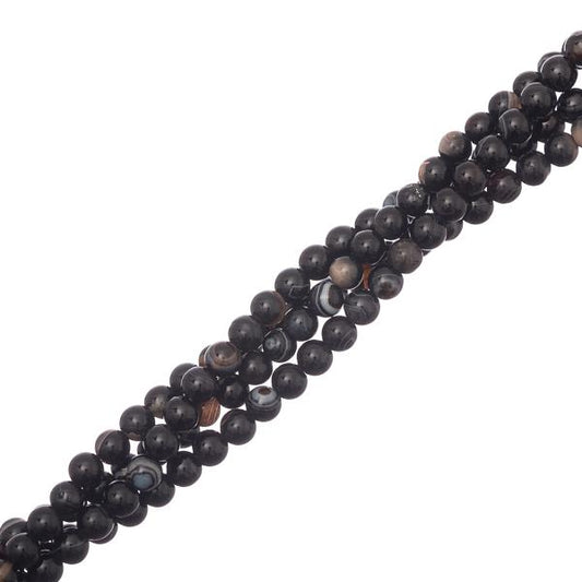 4mm Agate rayé noir (naturel/teint) Perles 15-16" Strand