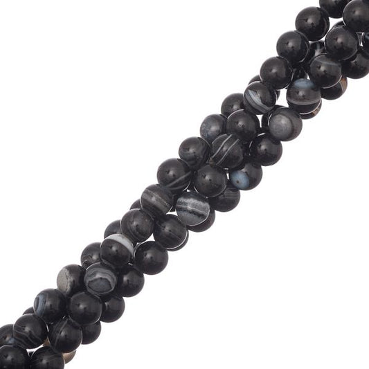 6mm Agate rayé noir (naturel/teint) Perles 15-16" Strand