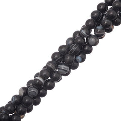 6mm Agate Striped Black (Natural/Dyed) Beads 15-16" Strand