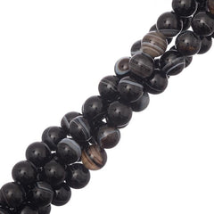 8mm Agate Striped Black (Natural/Dyed) Beads 15-16" Strand