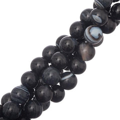 10mm Agate Striped Black (Natural/Dyed) Beads 15-16" Strand