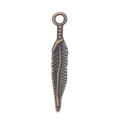 1 1/4" Antique Brass Feather Metal Charm 10/pk
