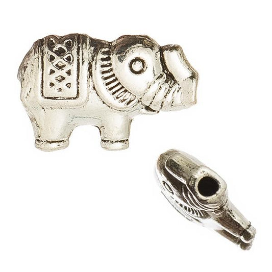 Elephant 13x8mm, Ant Silver Metal Bead 5/pk