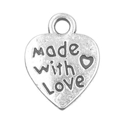 1/2" Antique Silver Made With Love Heart Charm 25/pk