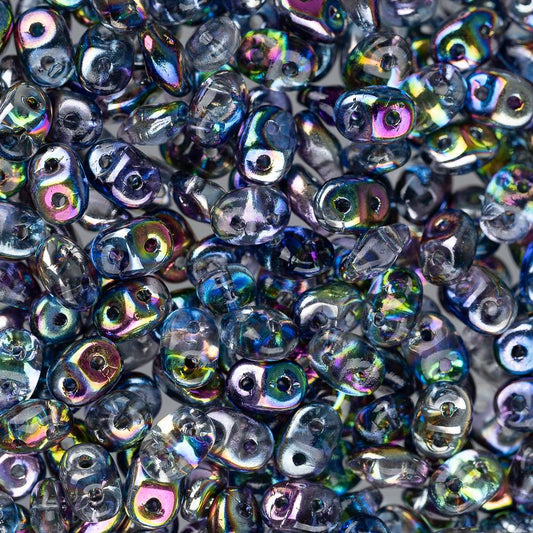 *Czech Superduo Beads 24g Crystal Magic Blue Pink