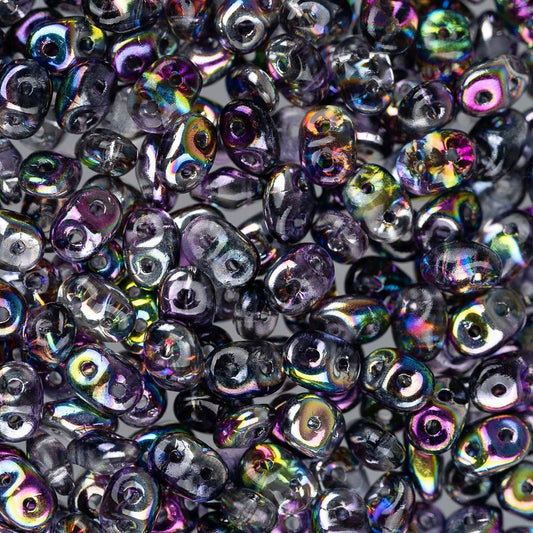 *Czech Superduo Beads 24g Crystal Magic Violet Grey