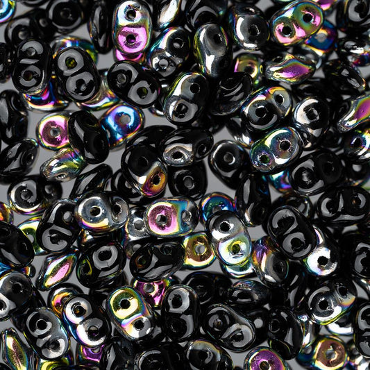 *Czech Superduo Beads 24g Jet Vitrail