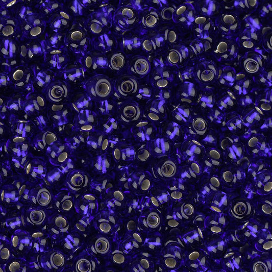 Perles de rocaille tchèques 11/0 #34970 bleu royal doublé d'argent 23g