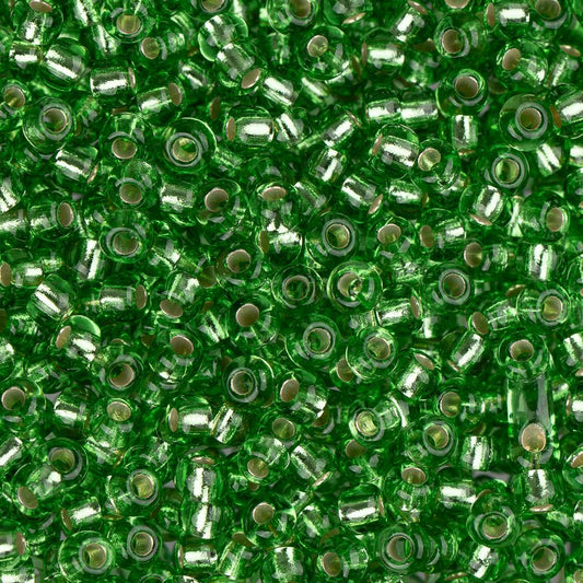 Perles de rocailles tchèques 11/0 #34980 vert citron doublé d'argent 23g
