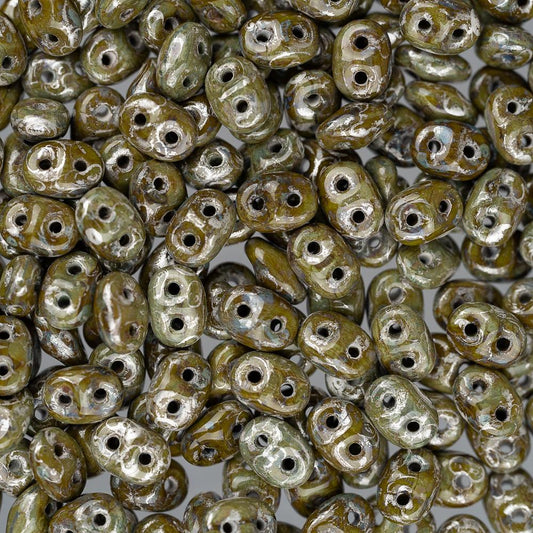 *Czech Superduo Beads 24g Green Picasso