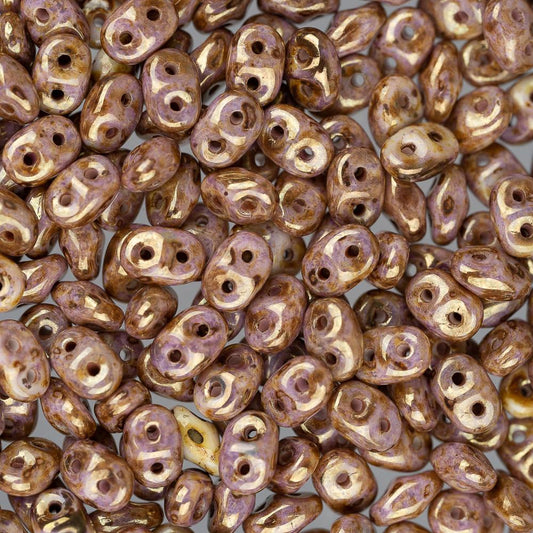 *Czech Superduo Beads 24g Chalk Senegal Brown Purple