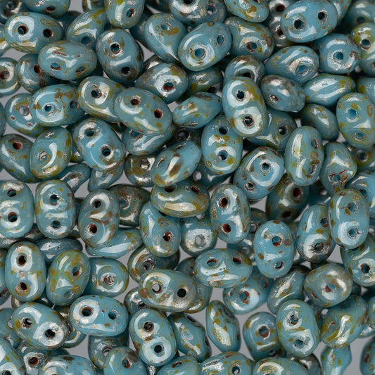 *Czech Superduo Beads 24g Turquoise Blue Picasso